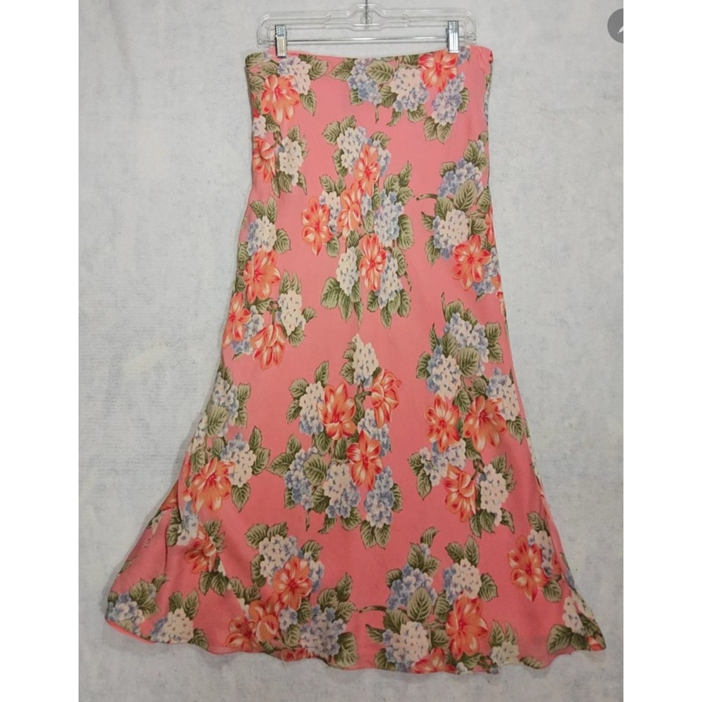 Jones New York Silk Skirt 10 / 12 Tall Maxi Bias Cut Floral‎ Flowy Slip Hawaiian